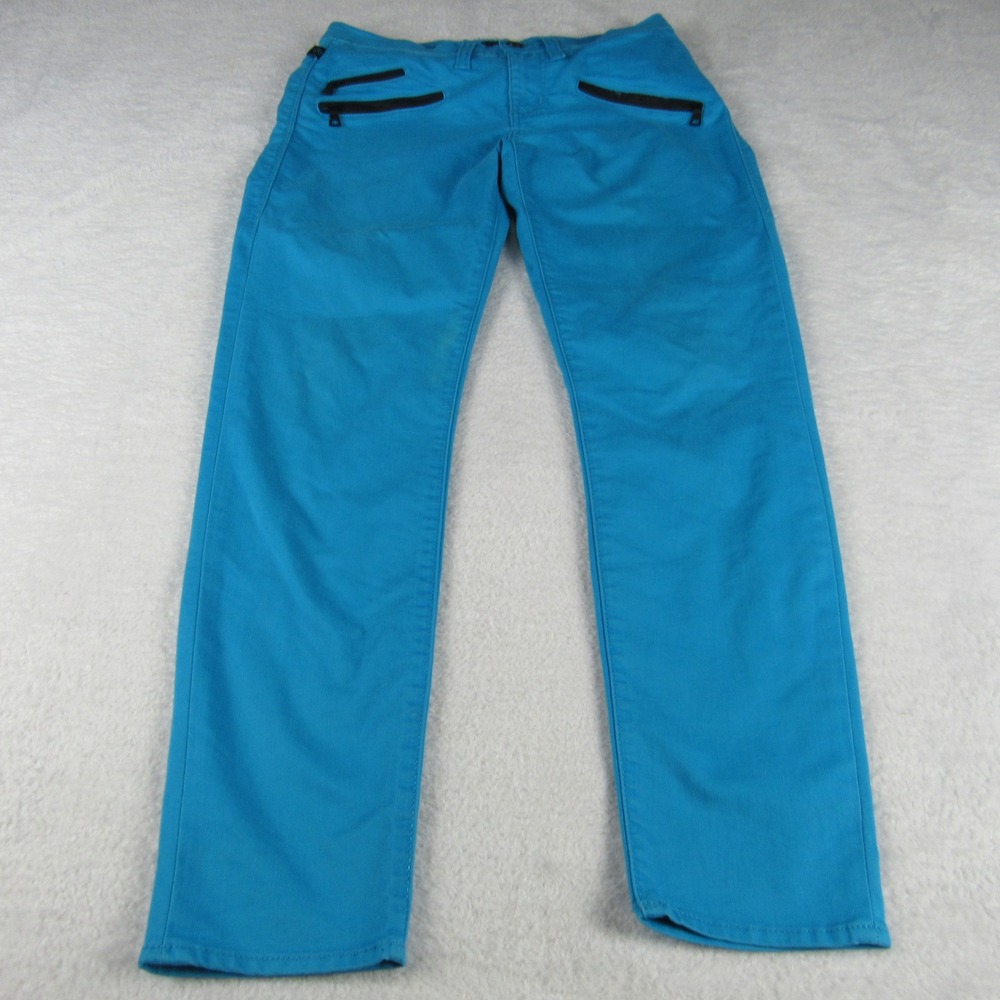 Rock & Republic Moto Skinny Pants Women 6 Blue Excellent Zippers Skull Wings